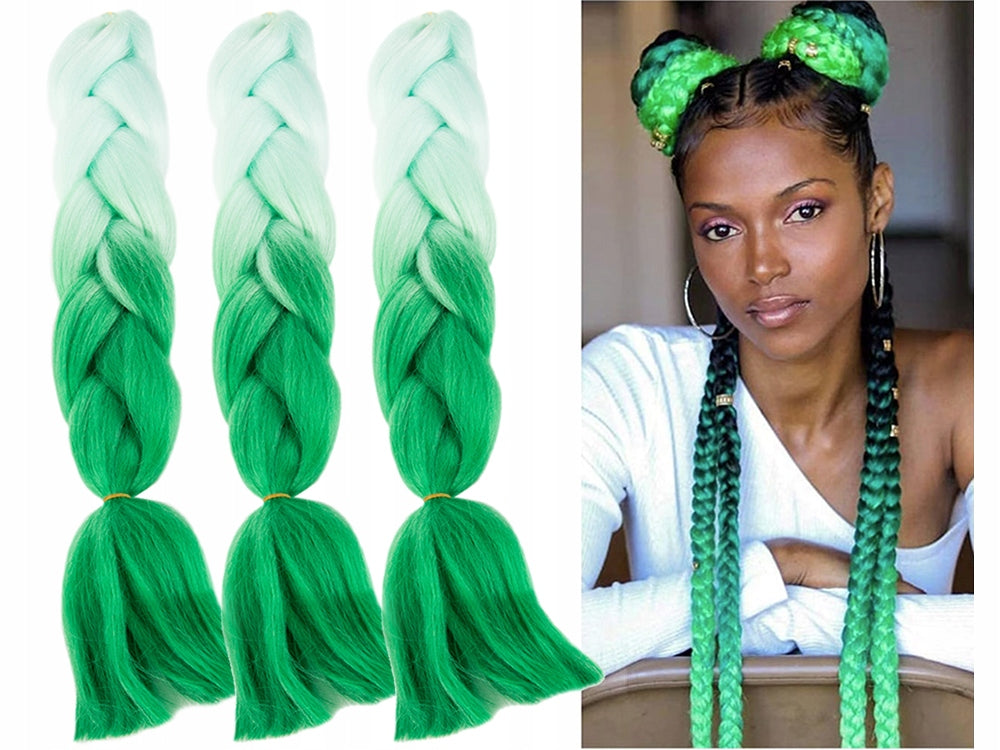 Extensii par sintetic pentru impletituri, Zola®, 60 cm, verde balayage Extensii par sintetic pentru impletituri, Zola®, 60 cm, verde balayage